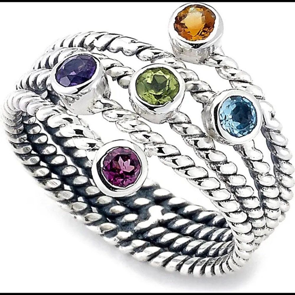 Samuel B. Multicolor Gemstone Sterling Rope Stackable Ring - Picture 2 of 6